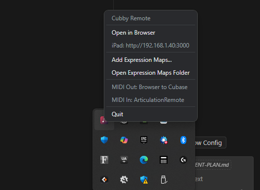 Options and settings panel